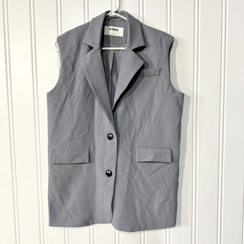 4TH + RECKLESS Vest Women Sz XS Single Breasted Sleeveless Padded Shoulder Grey